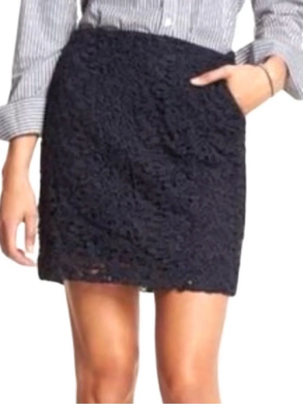 Banana Republic Factory Mini Skirt Lace Overlay Navy Blue Size 4P